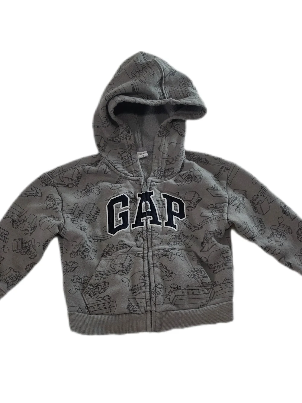 Baby GAP Gray Hooded Zip Sweatshirt with Vehicle Print